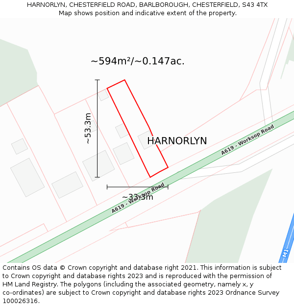 HARNORLYN, CHESTERFIELD ROAD, BARLBOROUGH, CHESTERFIELD, S43 4TX: Plot and title map