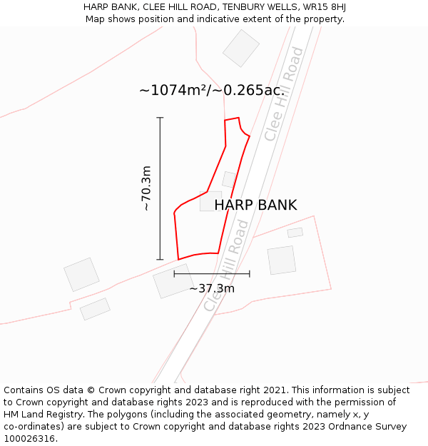 HARP BANK, CLEE HILL ROAD, TENBURY WELLS, WR15 8HJ: Plot and title map