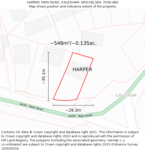 HARPER, MAIN ROAD, ICKLESHAM, WINCHELSEA, TN36 4BS: Plot and title map