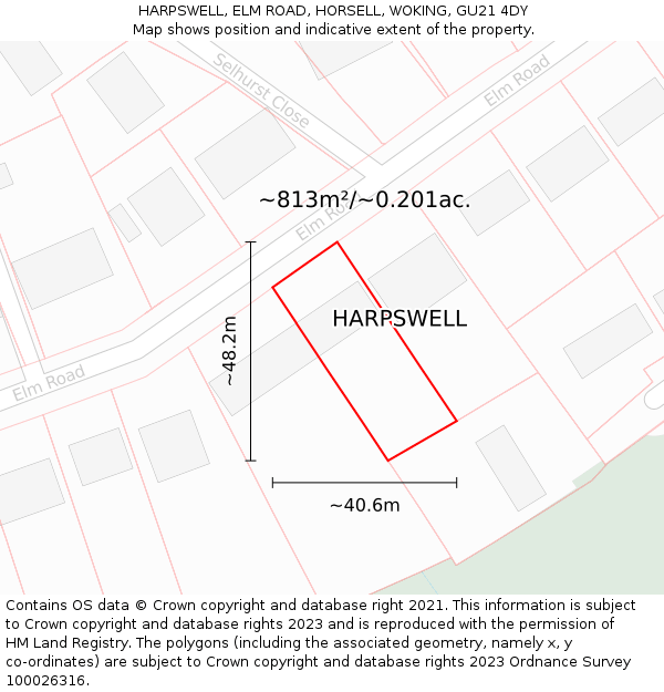 HARPSWELL, ELM ROAD, HORSELL, WOKING, GU21 4DY: Plot and title map