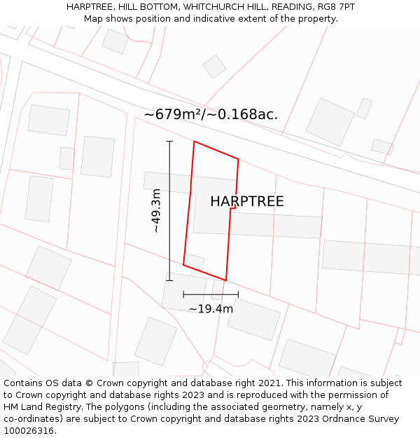 HARPTREE, HILL BOTTOM, WHITCHURCH HILL, READING, RG8 7PT: Plot and title map