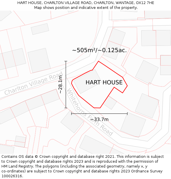 HART HOUSE, CHARLTON VILLAGE ROAD, CHARLTON, WANTAGE, OX12 7HE: Plot and title map
