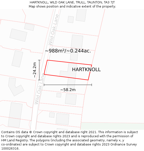 HARTKNOLL, WILD OAK LANE, TRULL, TAUNTON, TA3 7JT: Plot and title map