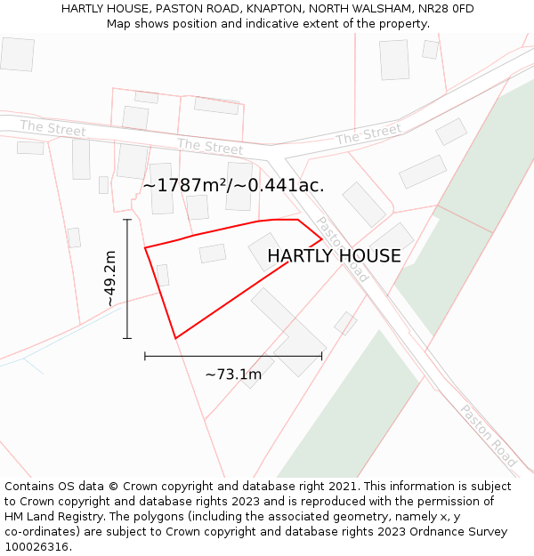 HARTLY HOUSE, PASTON ROAD, KNAPTON, NORTH WALSHAM, NR28 0FD: Plot and title map