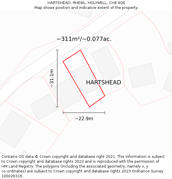 HARTSHEAD, RHEWL, HOLYWELL, CH8 9QE: Plot and title map