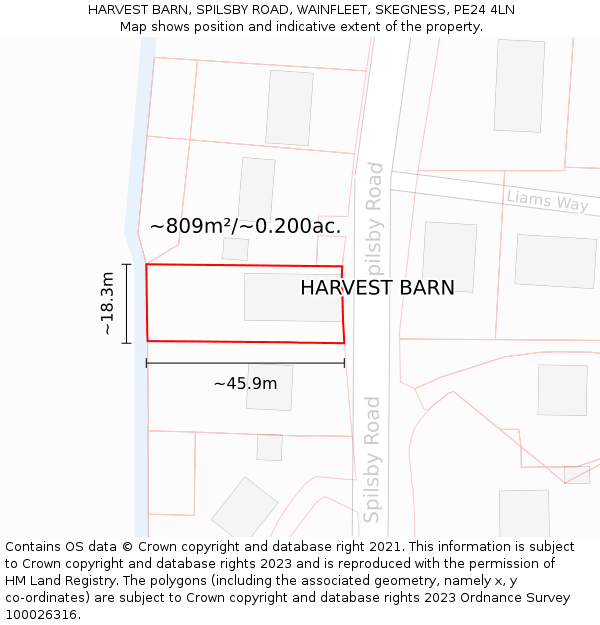 HARVEST BARN, SPILSBY ROAD, WAINFLEET, SKEGNESS, PE24 4LN: Plot and title map