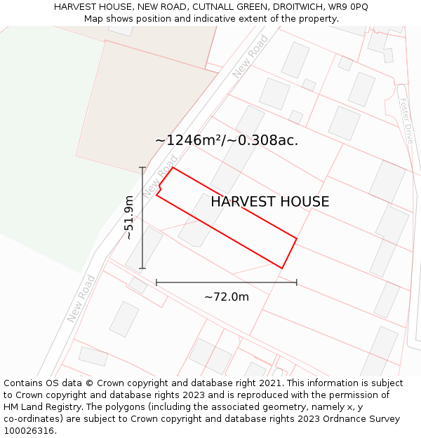 HARVEST HOUSE, NEW ROAD, CUTNALL GREEN, DROITWICH, WR9 0PQ: Plot and title map