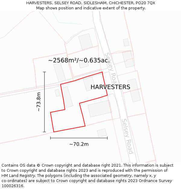 HARVESTERS, SELSEY ROAD, SIDLESHAM, CHICHESTER, PO20 7QX: Plot and title map