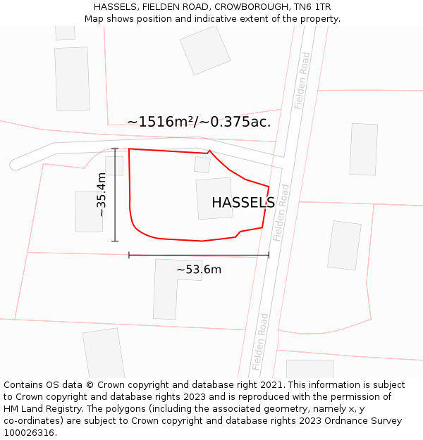 HASSELS, FIELDEN ROAD, CROWBOROUGH, TN6 1TR: Plot and title map