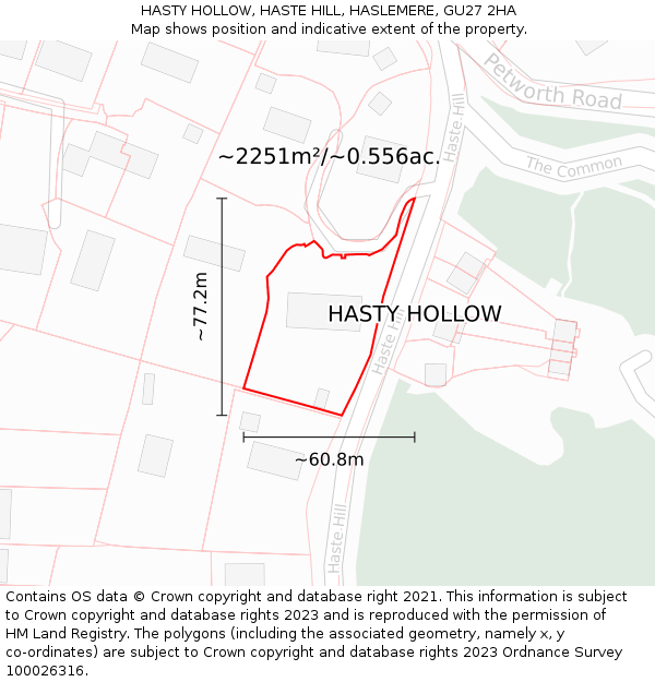 HASTY HOLLOW, HASTE HILL, HASLEMERE, GU27 2HA: Plot and title map