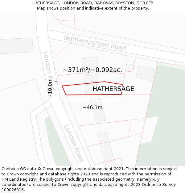 HATHERSAGE, LONDON ROAD, BARKWAY, ROYSTON, SG8 8EY: Plot and title map