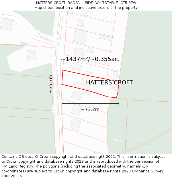 HATTERS CROFT, RADFALL RIDE, WHITSTABLE, CT5 3EW: Plot and title map