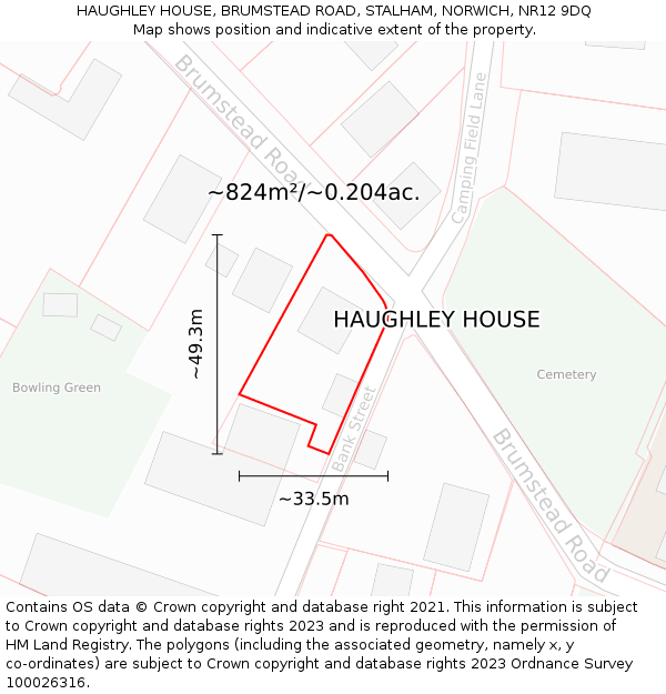 HAUGHLEY HOUSE, BRUMSTEAD ROAD, STALHAM, NORWICH, NR12 9DQ: Plot and title map