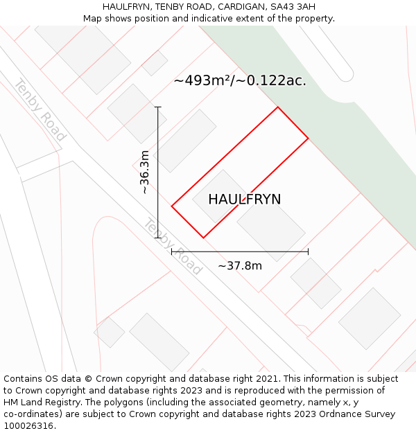 HAULFRYN, TENBY ROAD, CARDIGAN, SA43 3AH: Plot and title map