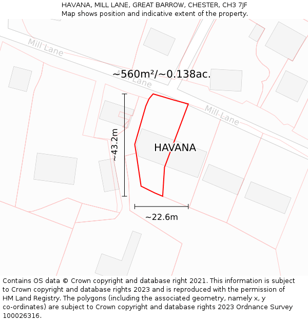 HAVANA, MILL LANE, GREAT BARROW, CHESTER, CH3 7JF: Plot and title map