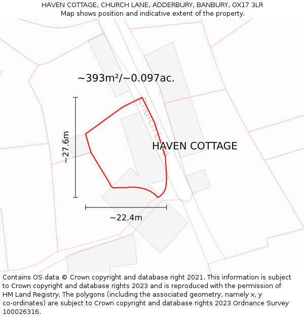 HAVEN COTTAGE, CHURCH LANE, ADDERBURY, BANBURY, OX17 3LR: Plot and title map