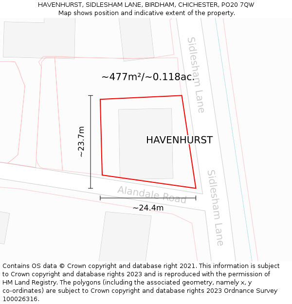 HAVENHURST, SIDLESHAM LANE, BIRDHAM, CHICHESTER, PO20 7QW: Plot and title map