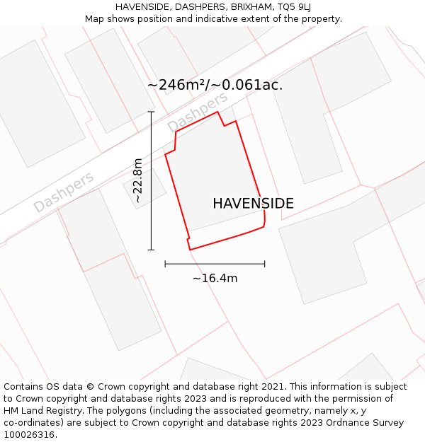 HAVENSIDE, DASHPERS, BRIXHAM, TQ5 9LJ: Plot and title map