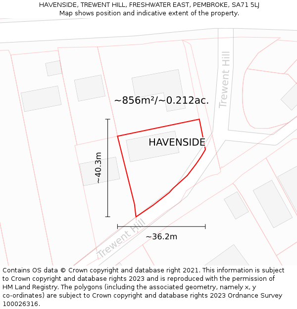 HAVENSIDE, TREWENT HILL, FRESHWATER EAST, PEMBROKE, SA71 5LJ: Plot and title map