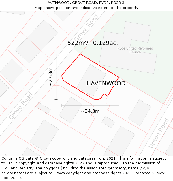 HAVENWOOD, GROVE ROAD, RYDE, PO33 3LH: Plot and title map