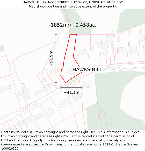 HAWKS HILL, LYNWICK STREET, RUDGWICK, HORSHAM, RH12 3DG: Plot and title map