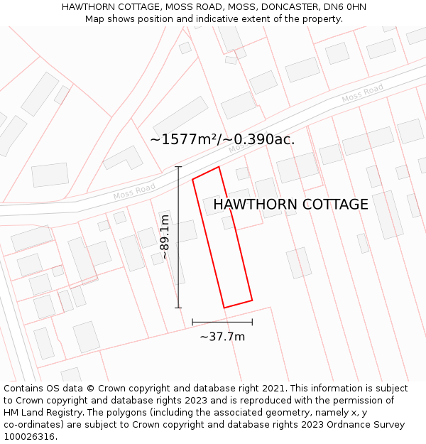 HAWTHORN COTTAGE, MOSS ROAD, MOSS, DONCASTER, DN6 0HN: Plot and title map