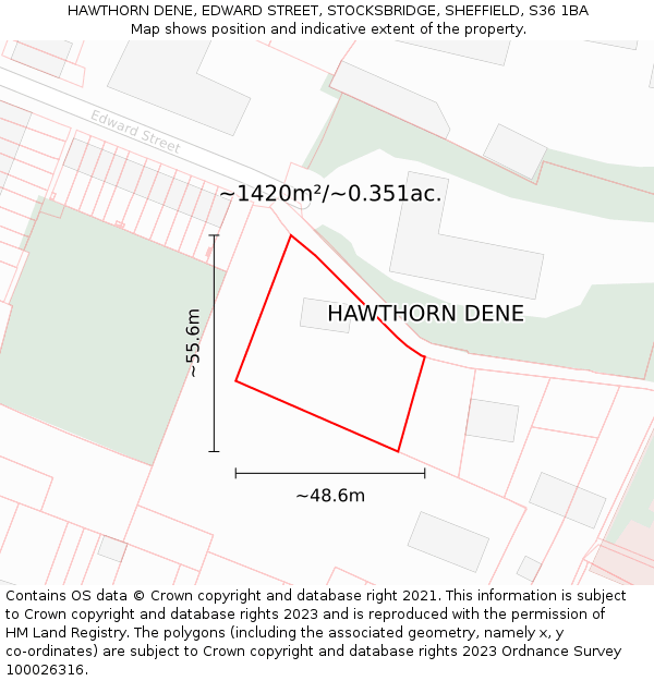 HAWTHORN DENE, EDWARD STREET, STOCKSBRIDGE, SHEFFIELD, S36 1BA: Plot and title map