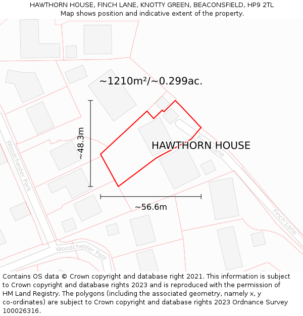 HAWTHORN HOUSE, FINCH LANE, KNOTTY GREEN, BEACONSFIELD, HP9 2TL: Plot and title map