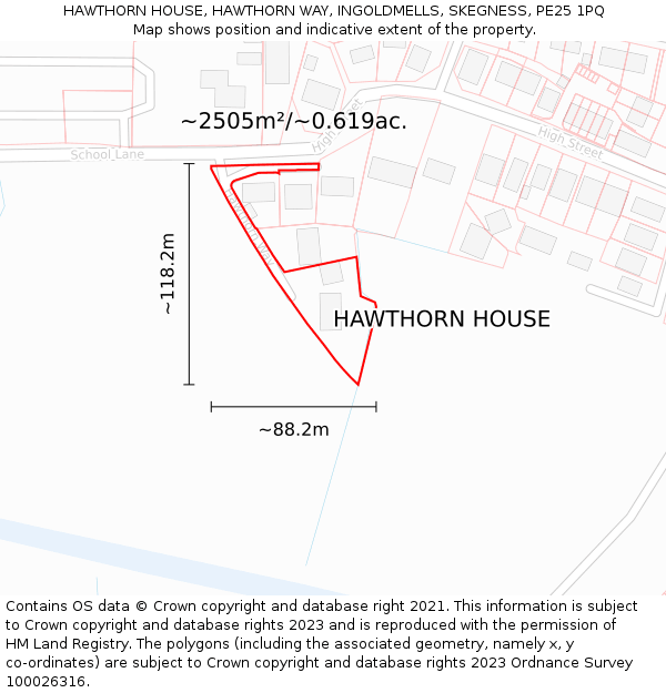 HAWTHORN HOUSE, HAWTHORN WAY, INGOLDMELLS, SKEGNESS, PE25 1PQ: Plot and title map