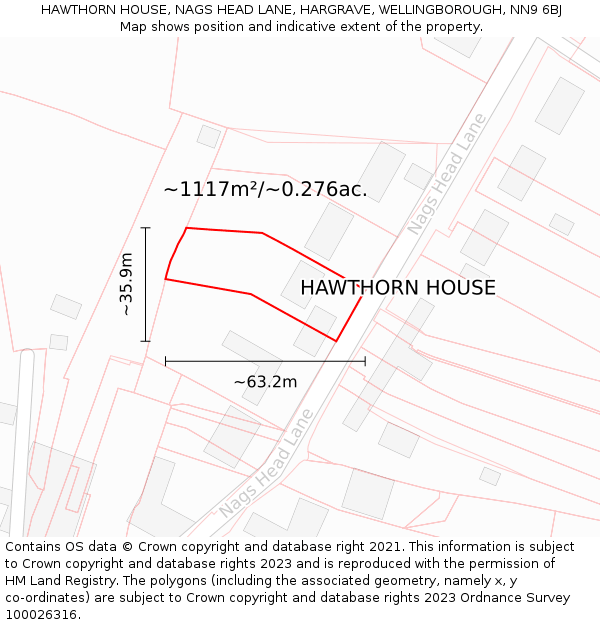 HAWTHORN HOUSE, NAGS HEAD LANE, HARGRAVE, WELLINGBOROUGH, NN9 6BJ: Plot and title map