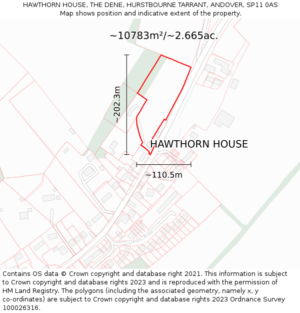 HAWTHORN HOUSE, THE DENE, HURSTBOURNE TARRANT, ANDOVER, SP11 0AS: Plot and title map