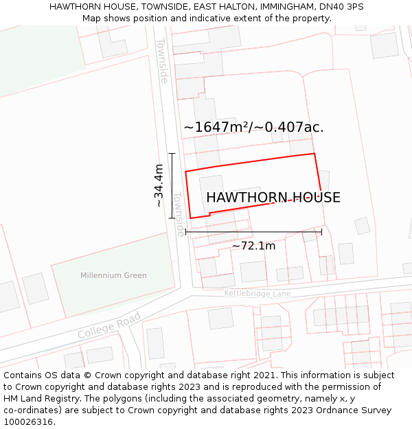 HAWTHORN HOUSE, TOWNSIDE, EAST HALTON, IMMINGHAM, DN40 3PS: Plot and title map