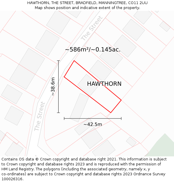 HAWTHORN, THE STREET, BRADFIELD, MANNINGTREE, CO11 2UU: Plot and title map