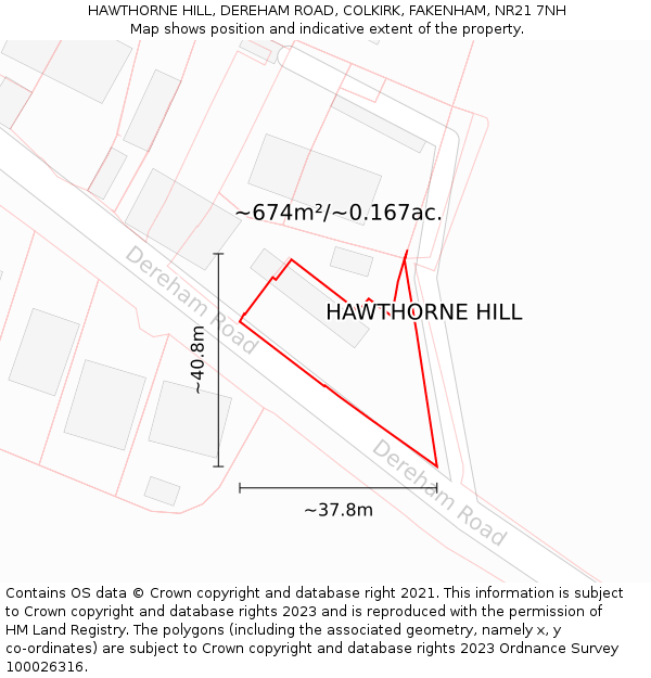 HAWTHORNE HILL, DEREHAM ROAD, COLKIRK, FAKENHAM, NR21 7NH: Plot and title map
