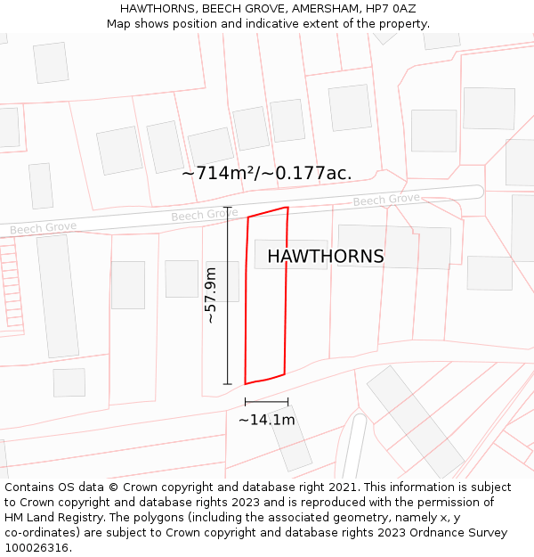 HAWTHORNS, BEECH GROVE, AMERSHAM, HP7 0AZ: Plot and title map