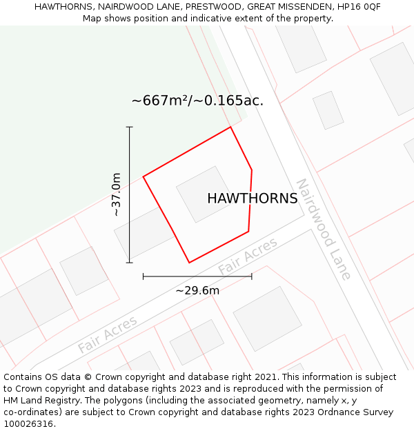 HAWTHORNS, NAIRDWOOD LANE, PRESTWOOD, GREAT MISSENDEN, HP16 0QF: Plot and title map