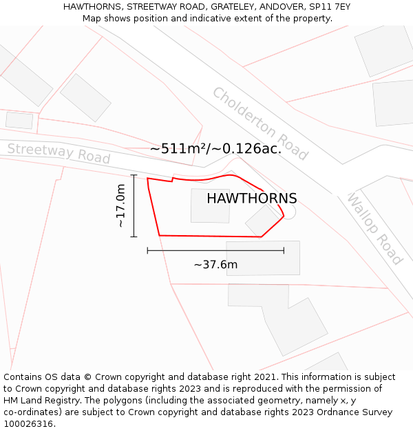 HAWTHORNS, STREETWAY ROAD, GRATELEY, ANDOVER, SP11 7EY: Plot and title map