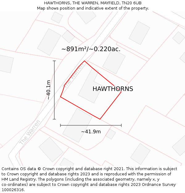 HAWTHORNS, THE WARREN, MAYFIELD, TN20 6UB: Plot and title map