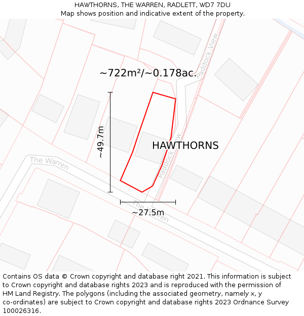 HAWTHORNS, THE WARREN, RADLETT, WD7 7DU: Plot and title map