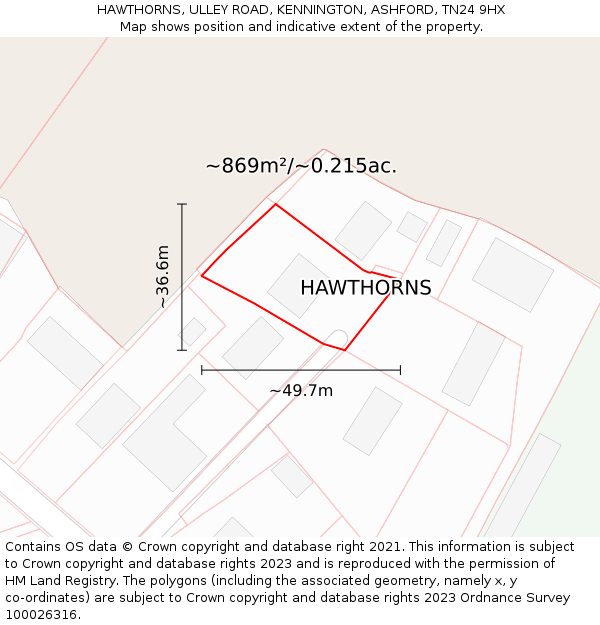 HAWTHORNS, ULLEY ROAD, KENNINGTON, ASHFORD, TN24 9HX: Plot and title map