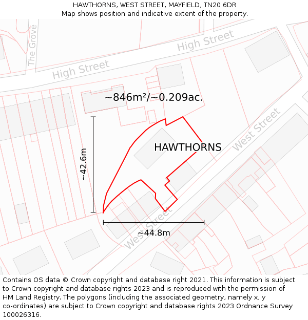 HAWTHORNS, WEST STREET, MAYFIELD, TN20 6DR: Plot and title map