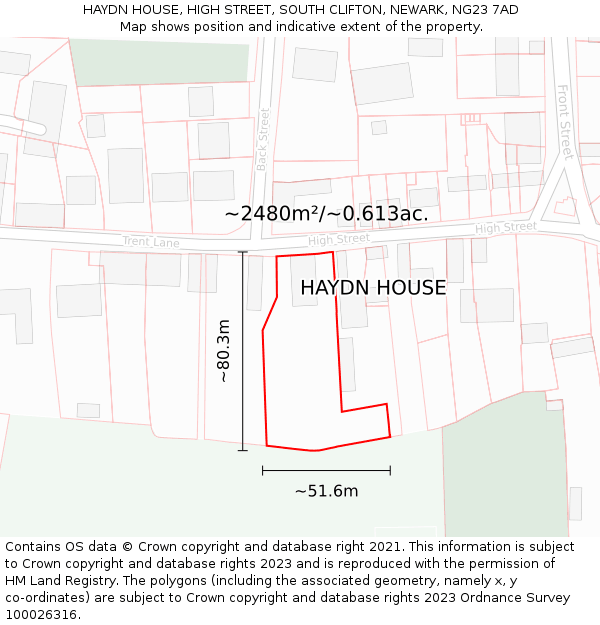 HAYDN HOUSE, HIGH STREET, SOUTH CLIFTON, NEWARK, NG23 7AD: Plot and title map