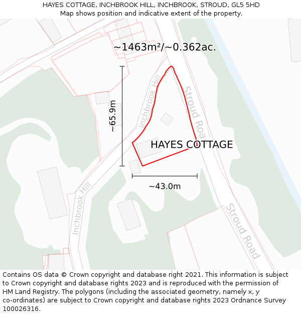HAYES COTTAGE, INCHBROOK HILL, INCHBROOK, STROUD, GL5 5HD: Plot and title map