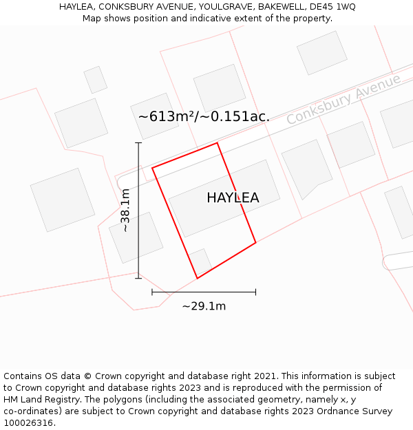 HAYLEA, CONKSBURY AVENUE, YOULGRAVE, BAKEWELL, DE45 1WQ: Plot and title map