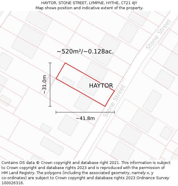 HAYTOR, STONE STREET, LYMPNE, HYTHE, CT21 4JY: Plot and title map