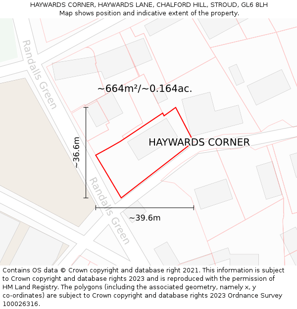 HAYWARDS CORNER, HAYWARDS LANE, CHALFORD HILL, STROUD, GL6 8LH: Plot and title map