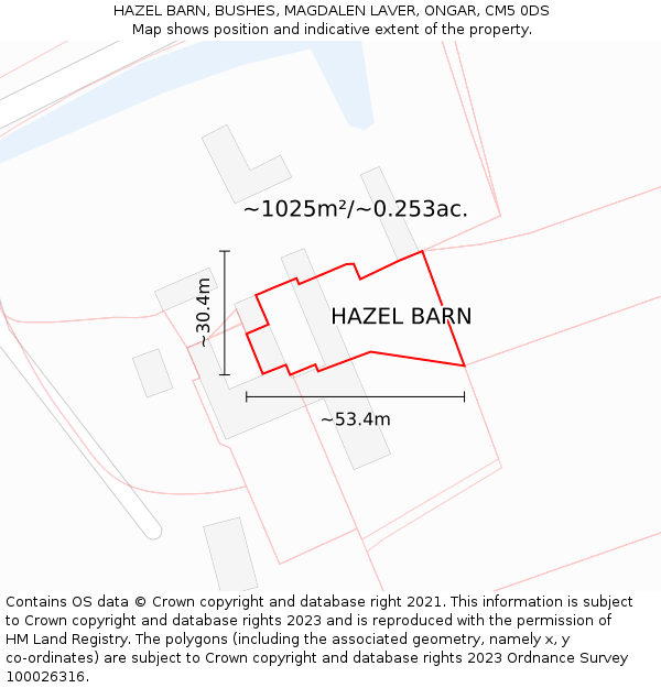 HAZEL BARN, BUSHES, MAGDALEN LAVER, ONGAR, CM5 0DS: Plot and title map