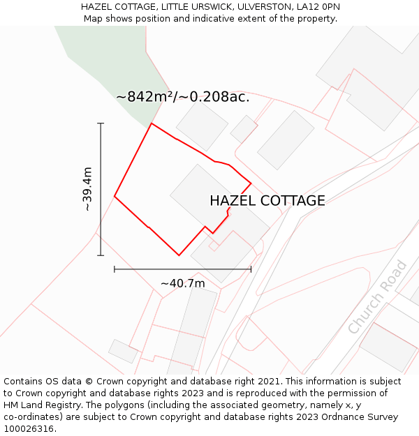 HAZEL COTTAGE, LITTLE URSWICK, ULVERSTON, LA12 0PN: Plot and title map