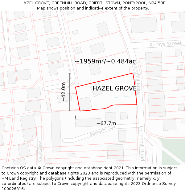 HAZEL GROVE, GREENHILL ROAD, GRIFFITHSTOWN, PONTYPOOL, NP4 5BE: Plot and title map