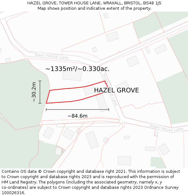 HAZEL GROVE, TOWER HOUSE LANE, WRAXALL, BRISTOL, BS48 1JS: Plot and title map